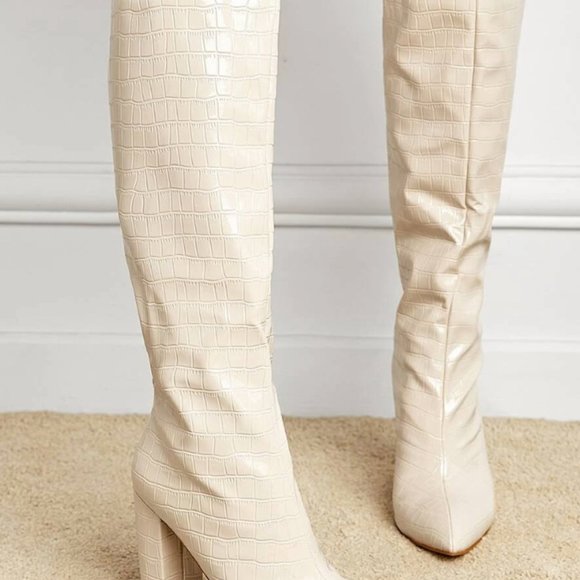 NEW Croc Embossed Chunky Heeled Boots - EUR37 - Picture 3 of 7